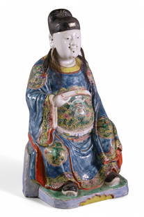 CHINESE PORCELAIN FIGURE: CHINESE PAINTED PORCELAIN FIGURE, 10" H.