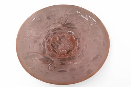 LARGE ART NOUEAU PINK GLASS CENTER BOWL