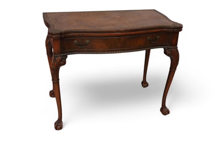 MAHOGANY LEATHER TOP GAME TABLE