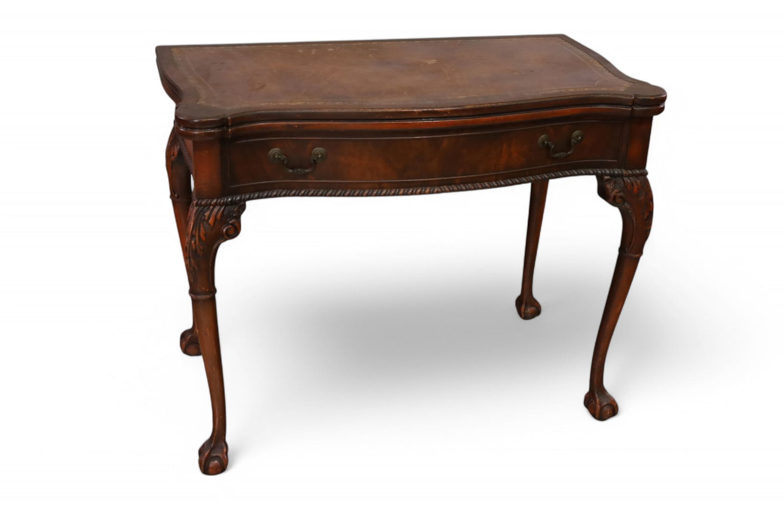 MAHOGANY LEATHER TOP GAME TABLE (1 of 3)