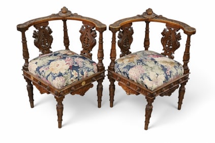 PAIR OF CARVED CORNER CHAIRS