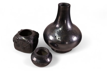 3 PIECES OF BLACKWARE POTTERY