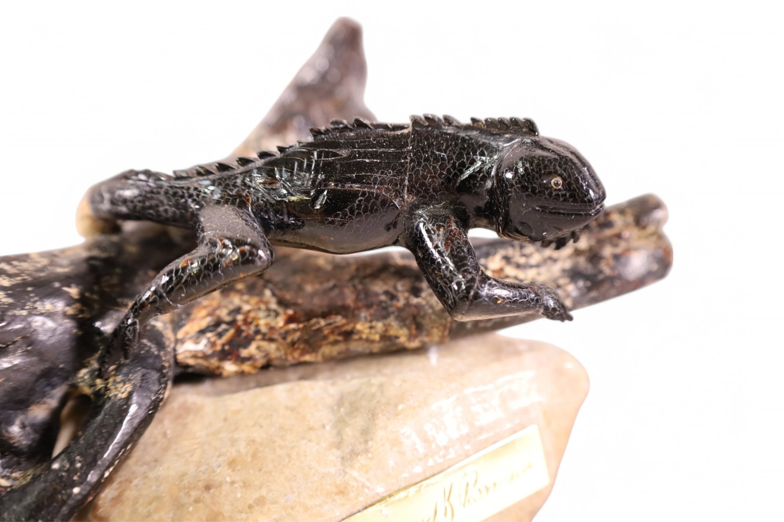 BERNARD PASSMAN SCULPTURE: IGUANA BASKING IN THE SUN, 6 / 100. DAMAGE TO FIGURE, 8" L.