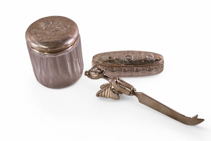 3 PIECE STERLING & GLASS DRESSER SET