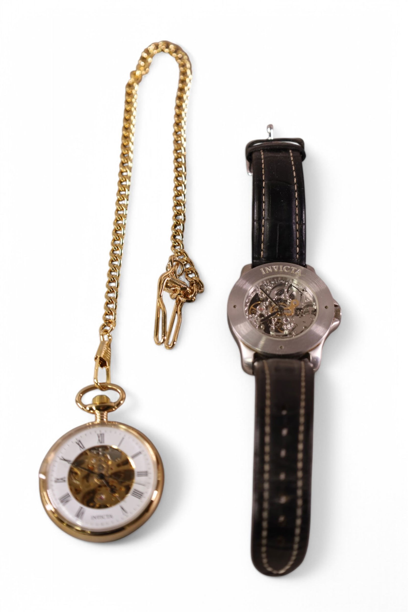 2 INVICTA WATCHES: INVICTA POCKET WATCH & INVICTA WRISTWATCH, ALL WATCHES ARE SOLD AS IS UNSERVICED, WE DO NOT GUARANTEE WORKING ORDER.