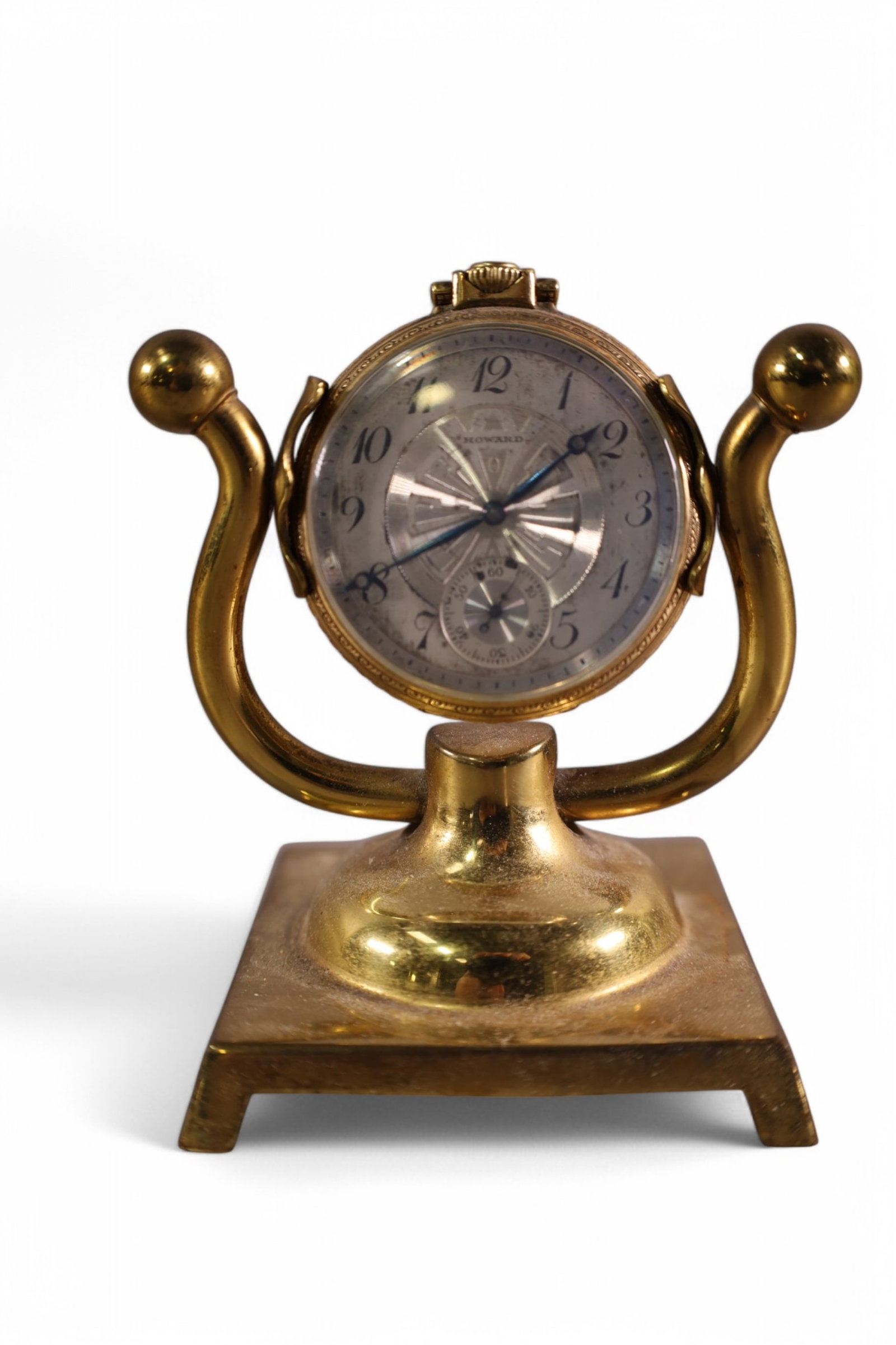 HOWARD POCKETWATCH: HOWARD 17 JEWEL PCCKETWATCH IN GOLD PLATED CASE, WITH HOLDER. ALL WATCHES ARE SOLD AS IS UNSERVICED, WE DO NOT GUARANTEE WORKING ORDER.