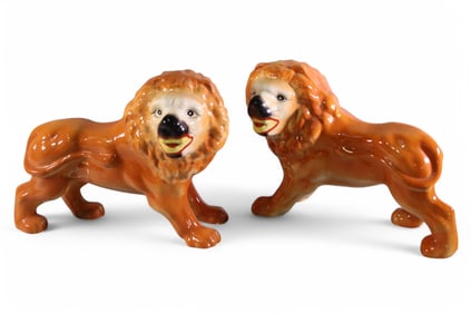 PAIR OF LARGE STAFFORDSHIRE LIONS