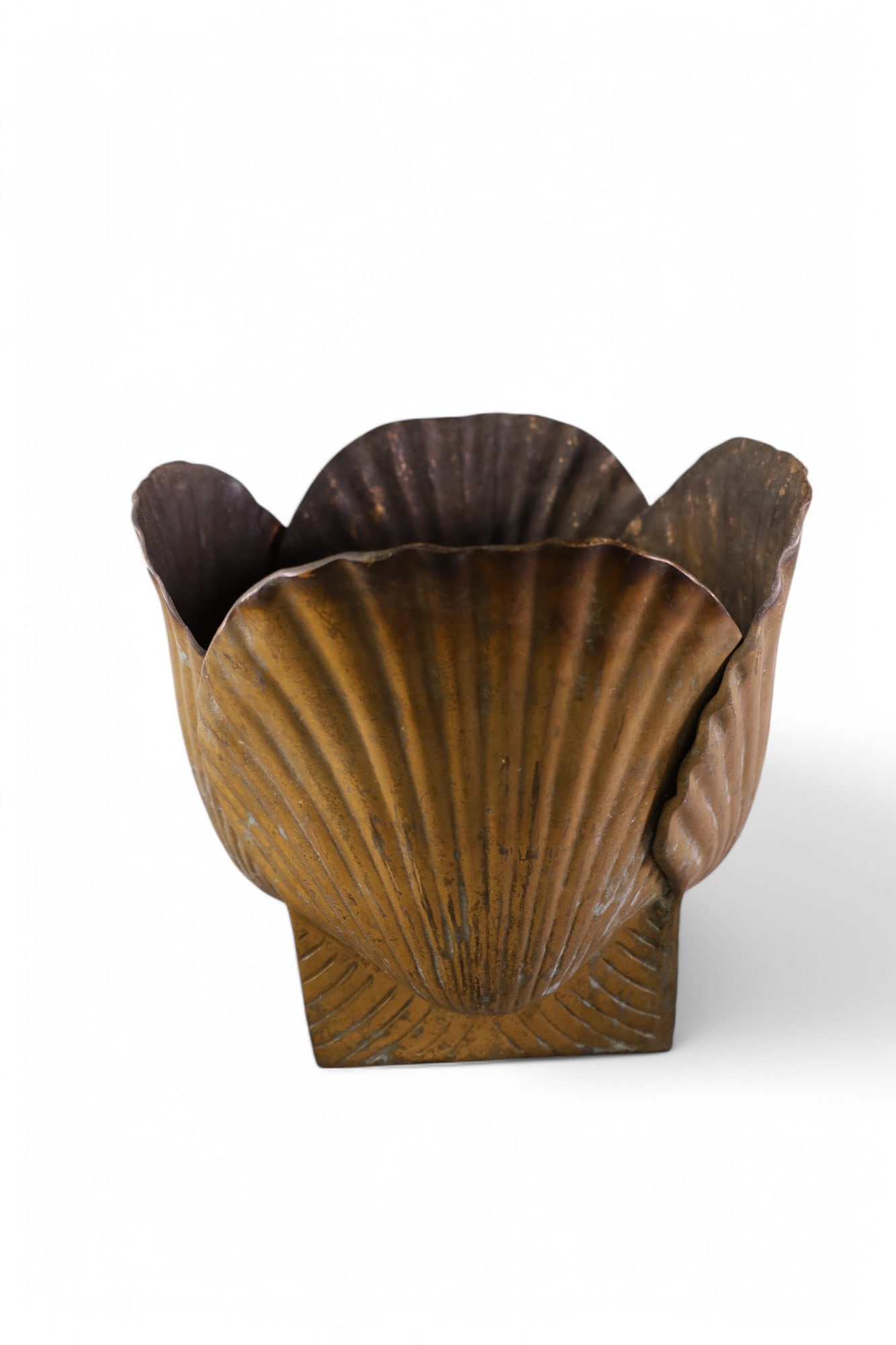 SHELL FORM PLANTER: BRONZE SHELL FORM PLANTER, 12" W x 10" H.