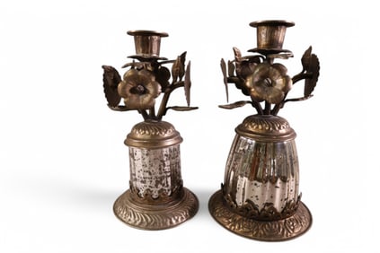 2 FLORAL CANDLESTICKS