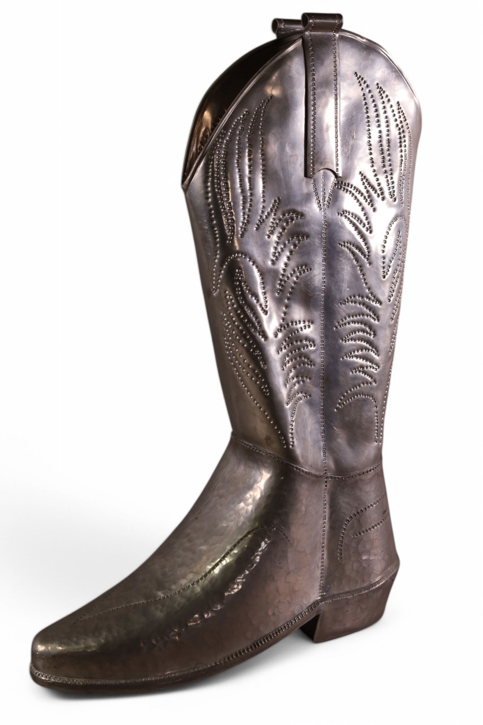 JEAN GOARDERE PEWTER BOOT: LARGE PEWTER BOOT. FROM NEIMAN MARCUS, BY JEAN GOARDERE. 20" H.