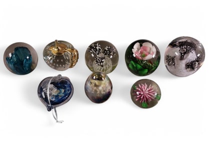 8 ART GLASS PAPERWEIGHTS
