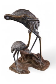 BRONZE CRANE SCULPTURE