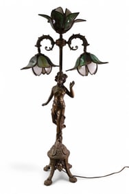 LARGE FIGURAL SLAG GLASS TABLE LAMP