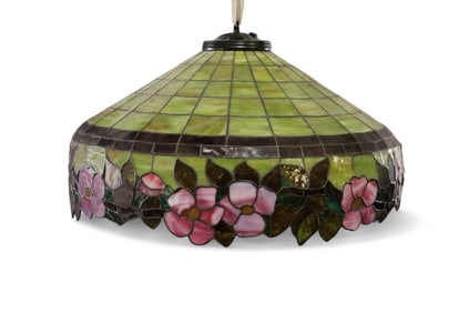 LARGE ANTIQUE LEADED GLASS SHADE