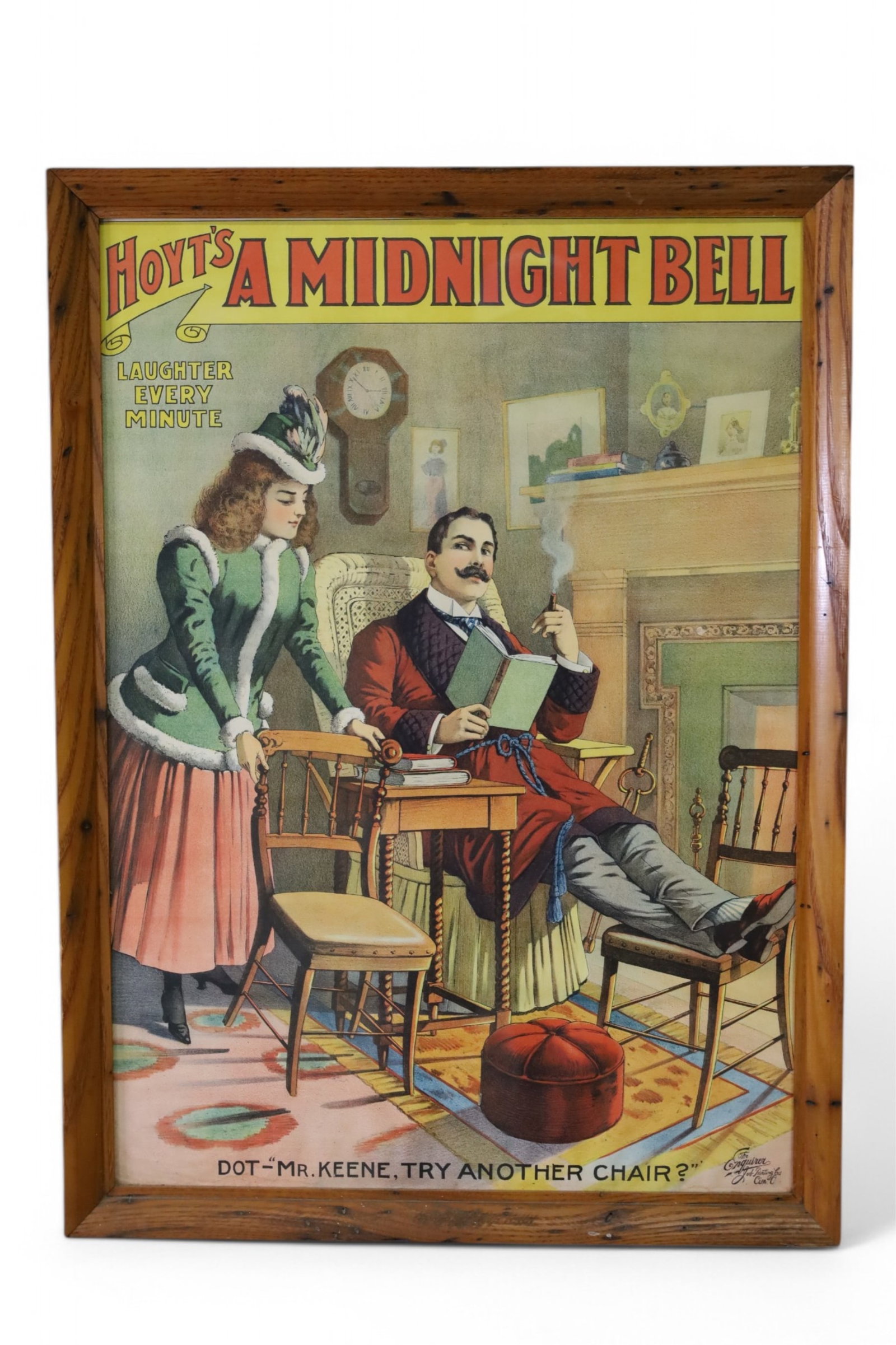 HOYT'S "A MIDNIGHT BELL" LITHOGRAPH: DOT- MR KEENE TRY ANOTHER CHAIR, HOYT'S "A MIDNIGHT BELL" LITHOGRAPH. 22" x 29 1/2" IN FRAME