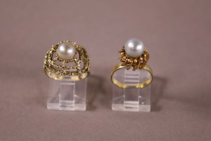 2 14K GOLD & PEARL RINGS