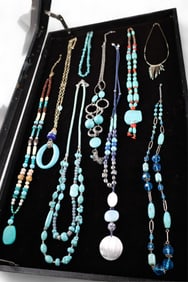 COLLECTION OF STONE DECORATED NECKLACES