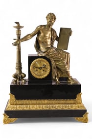 LARGE FRENCH BRONZE & SLATE MANTLE CLOCK