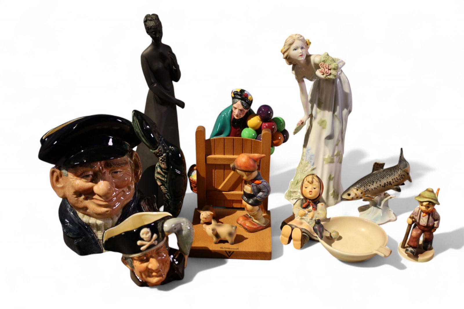 GROUPING OF PORCELAIN: INCLUDING ROYAL DOULTON, HUMMELS, 3 1/2" - 11" H.