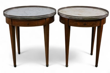 PAIR OF FRENCH STYLE MARBLE TOP END TABLES