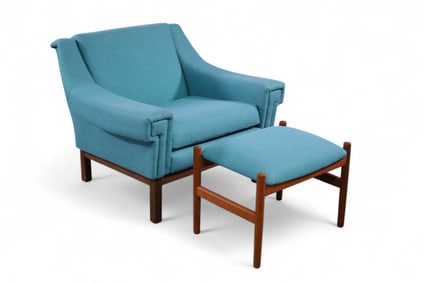 MID CENTURY MODERN LOUNGE CHAIR & FOOT STOOL