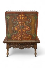 SPANISH LEATHER COVERED CABINET