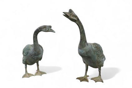 PAIR OF BRONZE GEESE