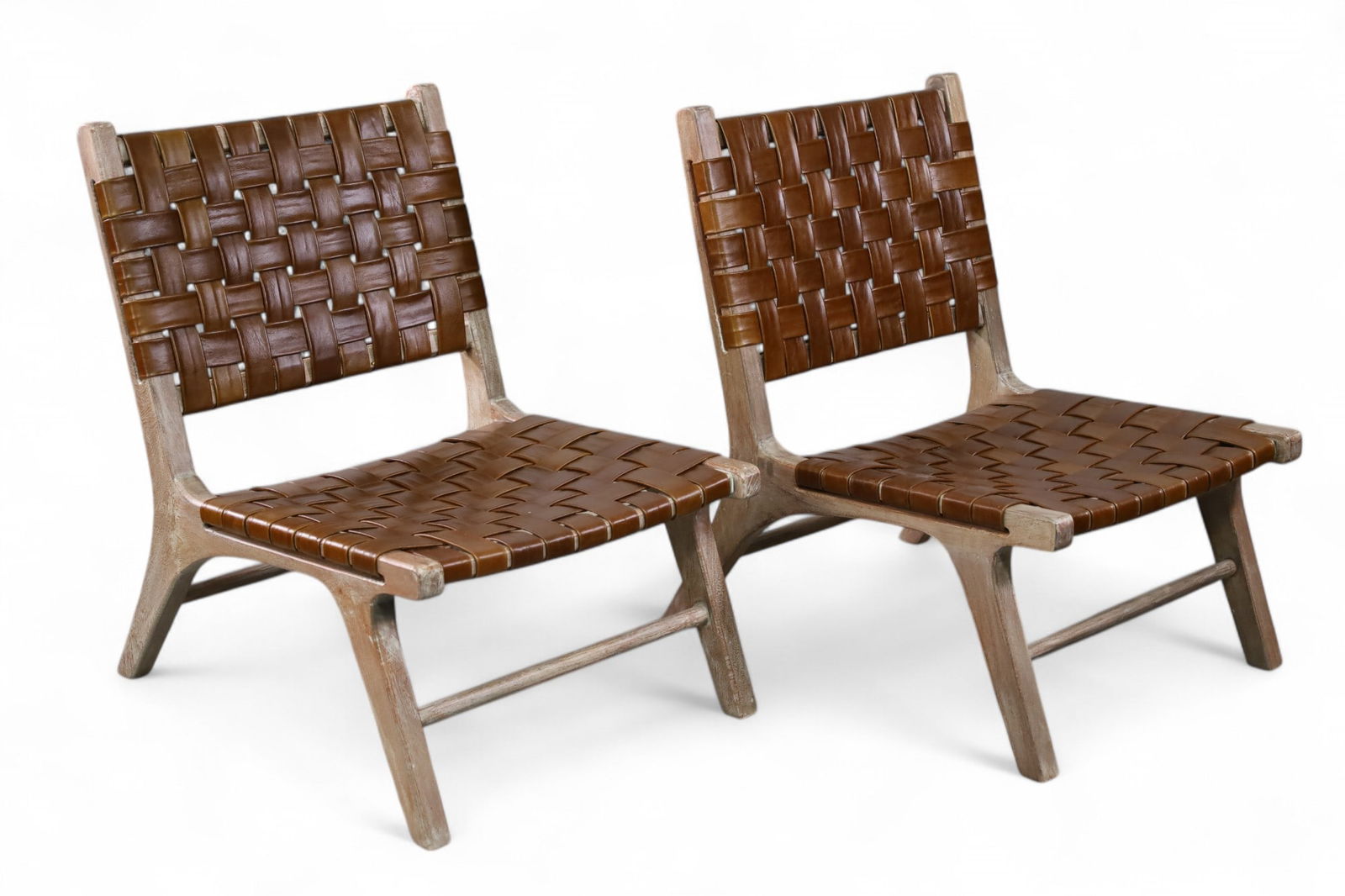 PAIR OF MODERN CHAIRS: MAITLAND SMITH LEATHER STRAP CHAIRS. UNMARKED. 24"W x 29"D x 33"H. THIS ITEM EXCEEDS SIZE LIMITS FOR IN HOUSE SHIPPING.