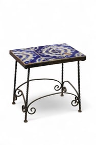 TILE TOP IRON BASE SIDE TABLE
