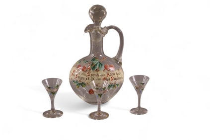 ENAMEL DECORATED GLASS DRINK SET