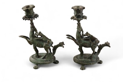 PAIR OF IRON CANDLE HOLDERS