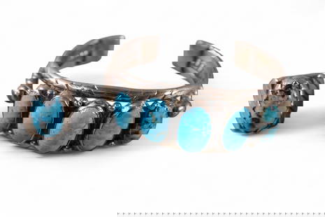 2 PIECES OF NATIVE AMERICAN JEWELRY: SILVER AND TURQUOISE BRACELET & RING.