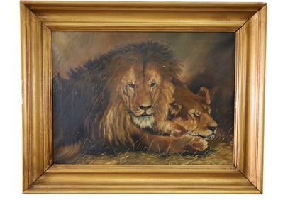 ANTIQUE LION PAINTING