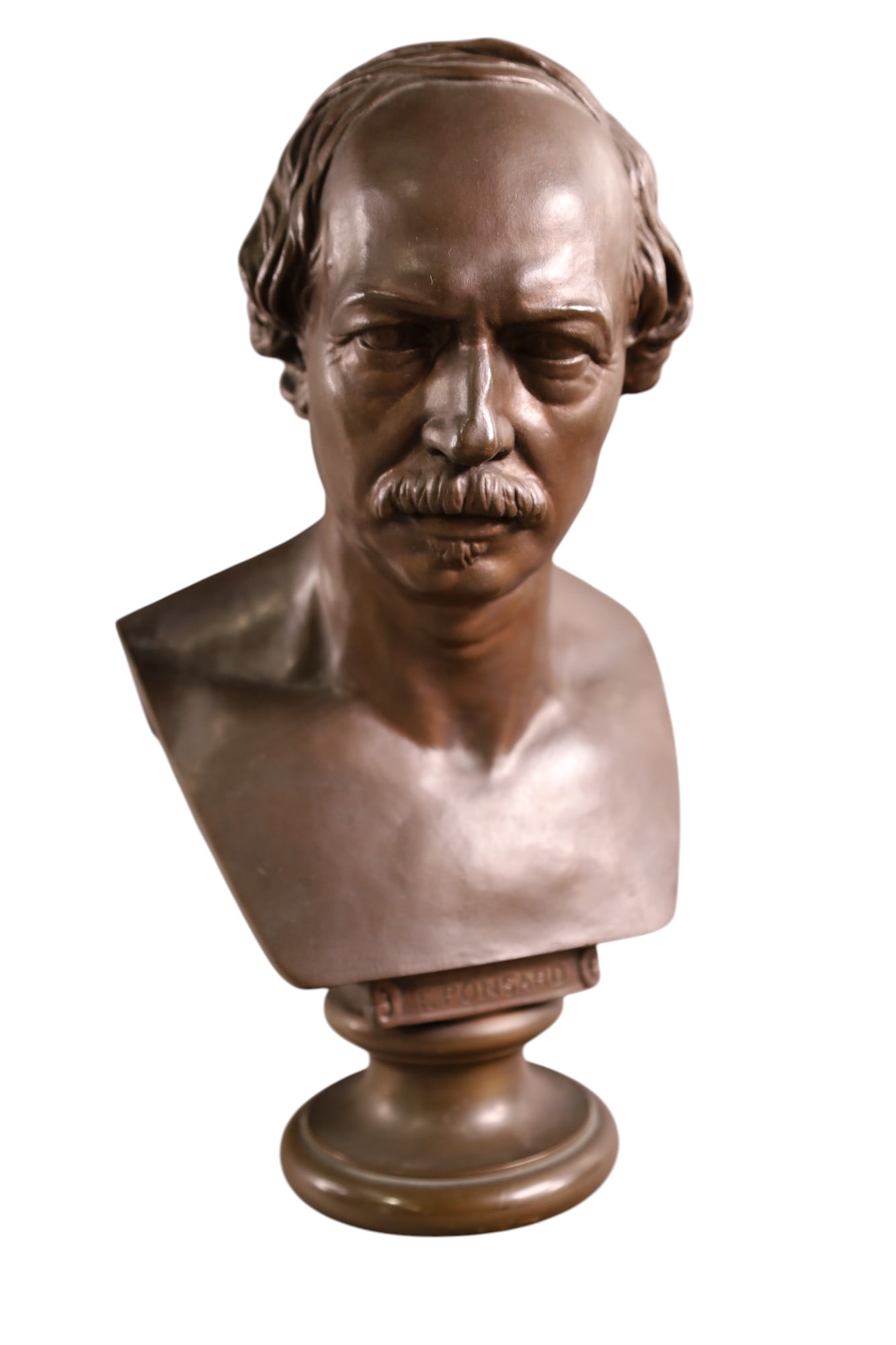 ADAM SALOMON BUST OF PONSARD: DATED 1860, ADAM SALOMON BUST OF PONSARD. 12" H.