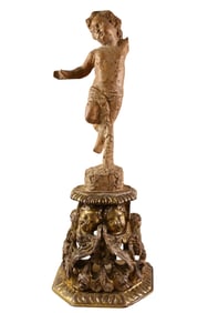 19TH CENTURY CARVED FIGURE ON GILT STAND