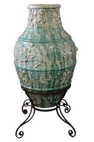 LARGE POTTERY FLOOR VASE IN STAND