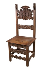 ANTIQUE SPANISH STYLE TALL BACK HALL CHAIR