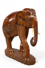 LARGE CARVED WOOD ELEPHANT