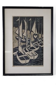 SAILBOAT FRAMED WOODBLOCK