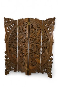 HIGHLY CARVED CHINESE 4 PANEL SCREEN