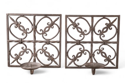 PAIR OF IRON CANDLE HOLDERS