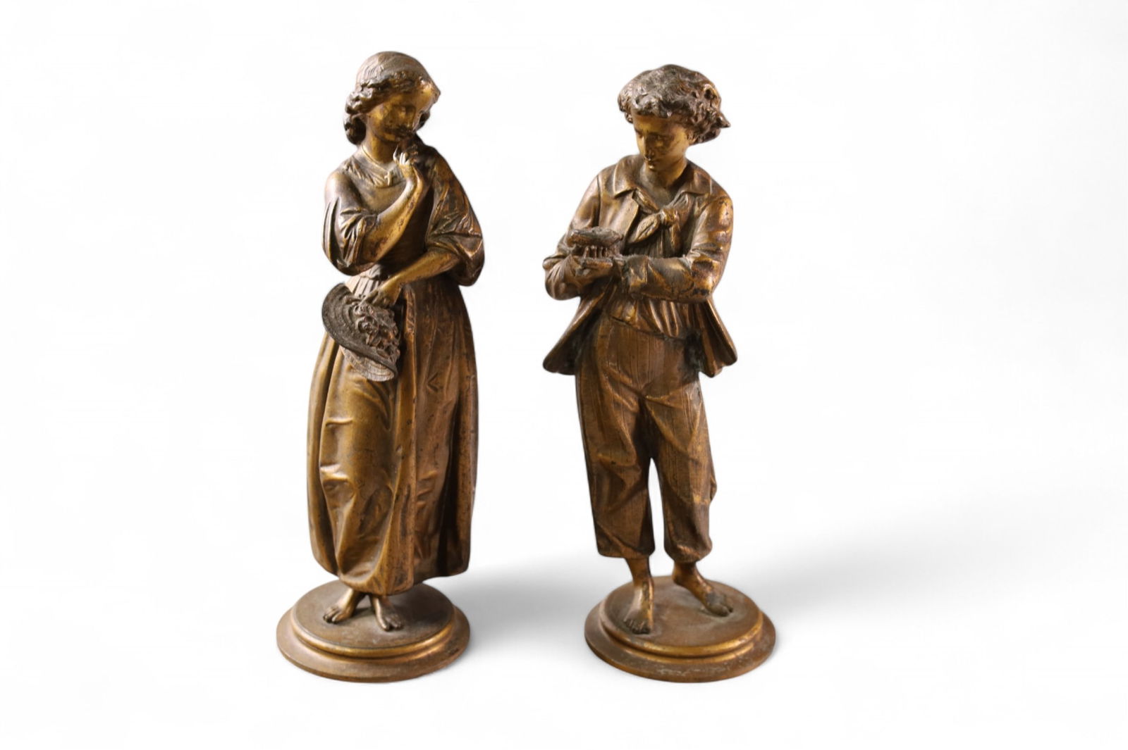 PAIR OF SPELTER FIGURES: SPELTER VICTORIAN FIGURES, 11" H.