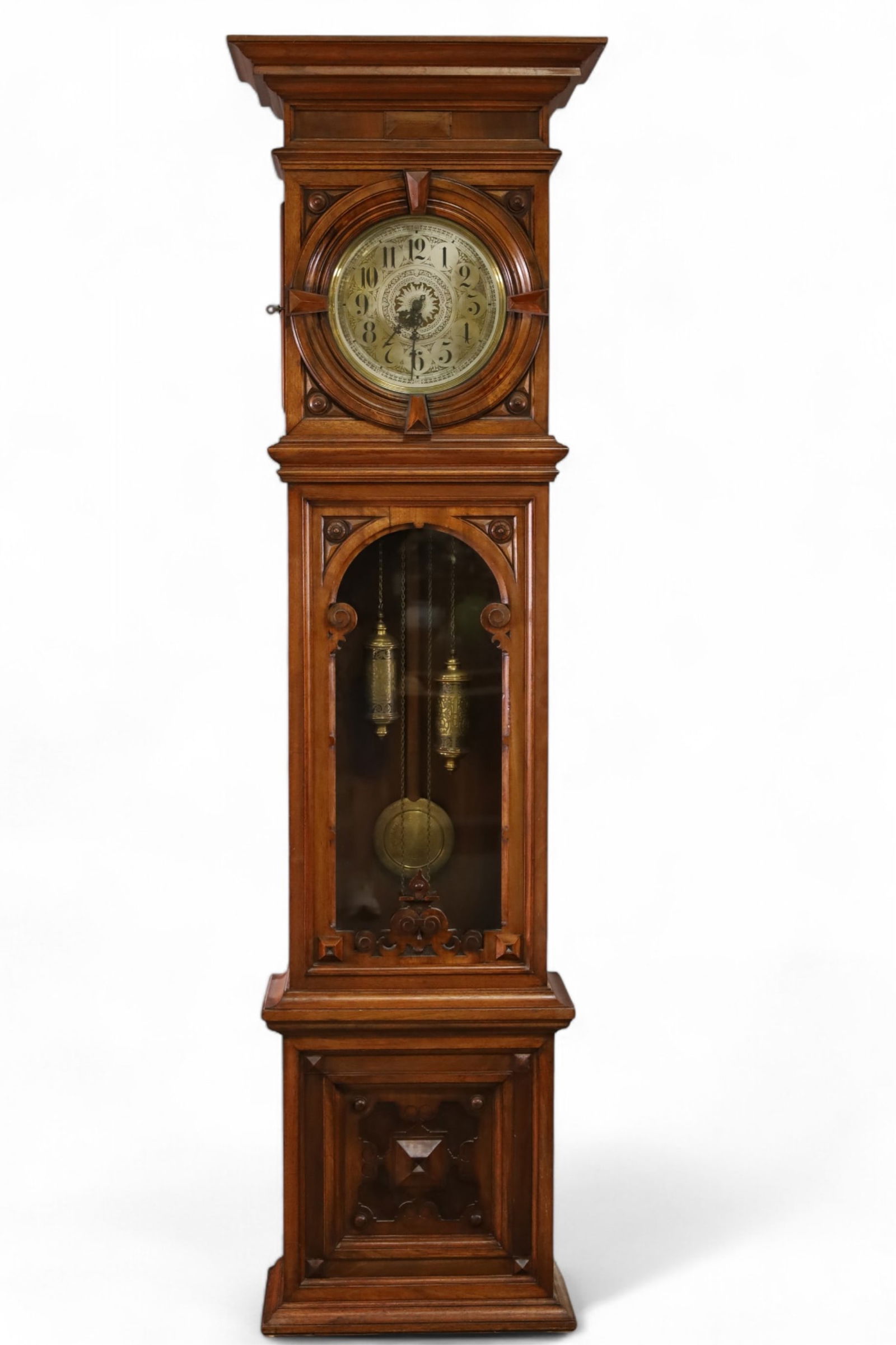 LARGE ANTIQUE 2 WEIGHT GRANDFATHER CLOCK (1 of 4)