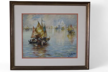 SMALL FRAMED SHIP SCENE WATERCOLOR