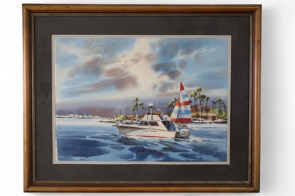 BRUBAKER HARBOR SCENE WATERCOLOR