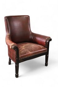 ANTIQUE OIL CLOTH PARLOR CHAIR