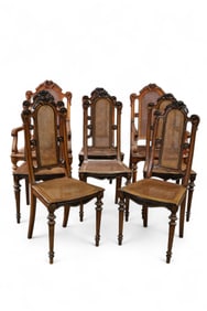 SET OF 8 ANTIQUE CANE BACK DINING CHAIRS