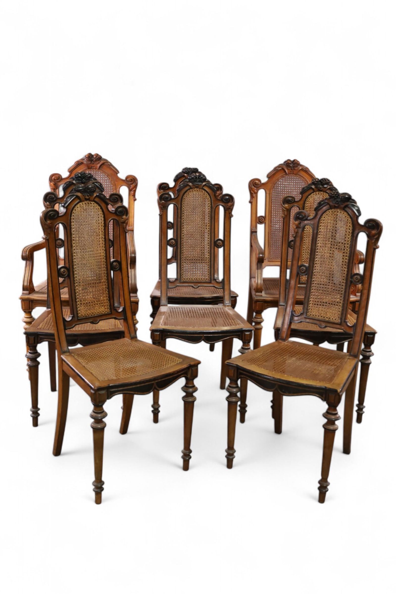 SET OF 8 ANTIQUE CANE BACK DINING CHAIRS (1 of 5)