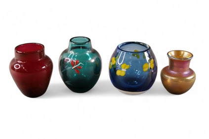 4 ART GLASS VASES