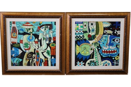 2 FRAMED MID CENTURY MODERN WALL HANGINGS
